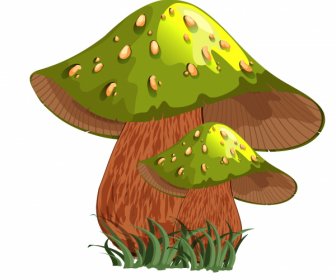 유독 한 버섯 아이콘 반짝이는 녹색 3D 스케치
