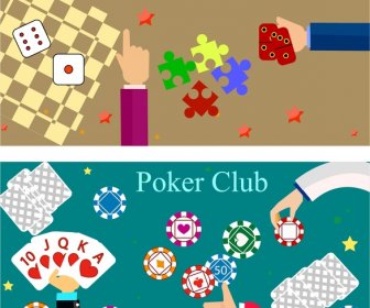 撲克板賭博遊戲橫幅與豐富多彩的設計