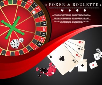 Roda Roulette Poker Latar Belakang Kartu Kubus Ikon Dekorasi