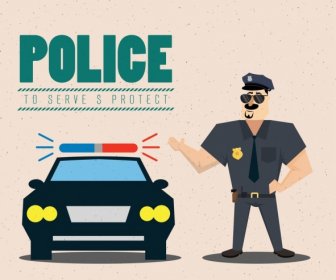 Polizei-Werbebanner Farbige Cartoon-design