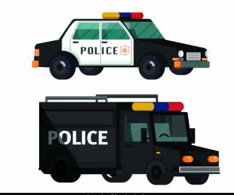 Police Car Icons Modern Colored Design 3d Sketch