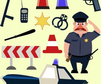 Police Design Elements Various Colored Icons