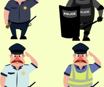 경찰 아이콘 모음 다양 한 의상 컬러 만화