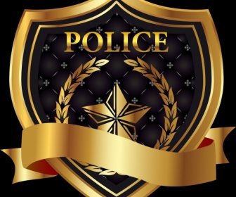 Police Shield Icon 3d Shiny Golden Decoration