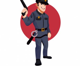 Policeman Icon Colored Cartoon Character Sketch