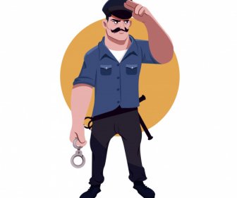 Policeman Icon Decent Gesture Cartoon Character Sketch