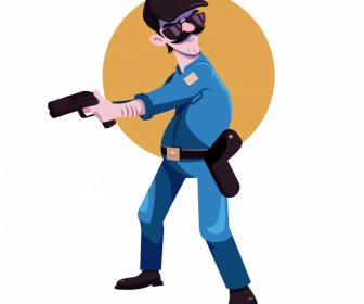 Policeman Icon Dynamic Sketch Cartoon Character