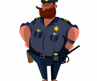 Poliziotto Icona In Piedi Gesto Cartone Animato Carattere Schizzo
