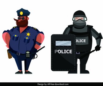 Policeman Icon Uniform Sketch Cartoon Characters