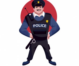 Polis Ikonu üniformalı Adam Kroki Karikatür Karakteri