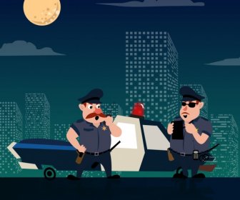policeman icons colored cartoon design