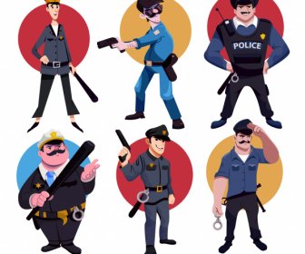 Policeman Icons Funny Cartoon Characters Sketch