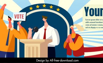 Politische Kampagne Banner Dynamisches Cartoon Design