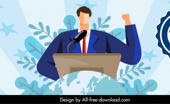 Political Campaign Banner Template Electors Candidate Presenting Cartoon Sketch