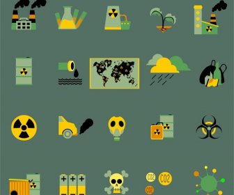Pollution Concept Icons Illustration With Colored Symbols