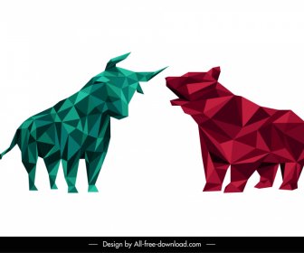 Polygon Büffel Bär Aktienhandel Designelemente Niedrige Ikone Skizze