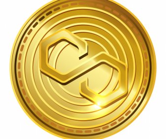 polygon coin sign icon shiny golden circle text design