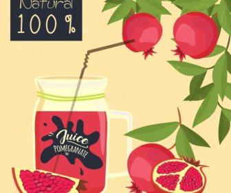 Granatapfel-Frucht Glas Glas Symbole Klassisches Design Werbung