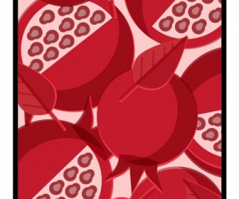 Pomegranate Background Colored Classical Flat Closeup Sketch