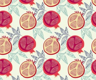 Pomegranate Background Slice Leaves Icons Repeating Sketch