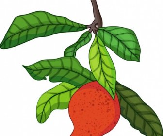 ザクロの絵明るいカラフルなデザインの果物の葉のアイコン