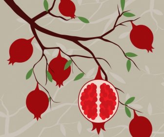 Pomegranate Tree Background Red Fruits Branch Decoration