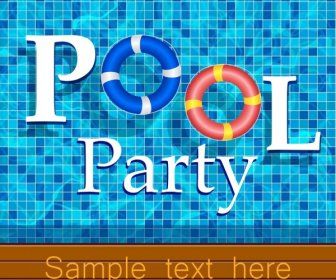 Pool Party Banner Water Text Buoy Icons Decor