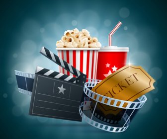 Popcorn Dengan Film Elemen Vektor Latar Belakang
