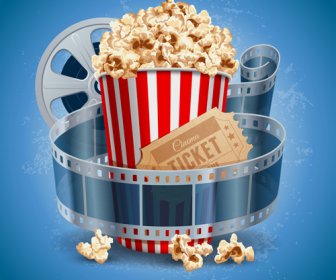 Popcorn With Film Elements Vector Background