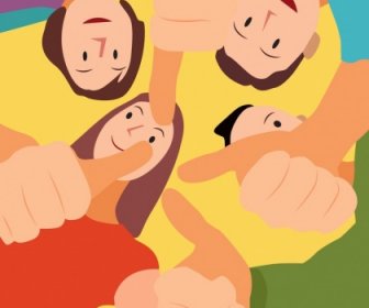 Positive Background Young People Thumbup Hands Cartoon Characters