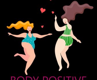 Positiver Lebensstil Banner Glücklicher Fetter Körper Frauen Ikone