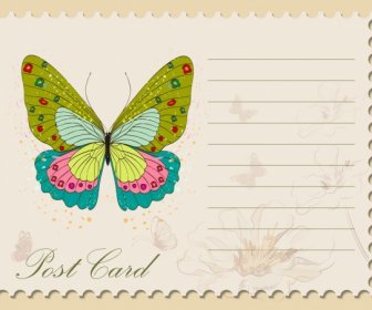Postkarte Vorlage Bunten Schmetterling Symbol Klassisches Design
