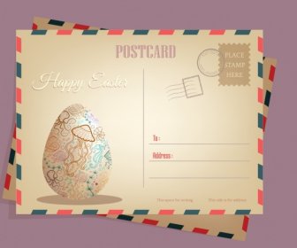 Postcard Envelop Template Easter Egg Decor Classical Design