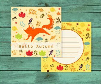 Postcard Template Autumn Style Flowers Fox Icons
