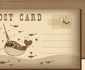 قالب بطاقة بريدية المخلوقات البحرية الكلاسيكية تصميم الايقونات