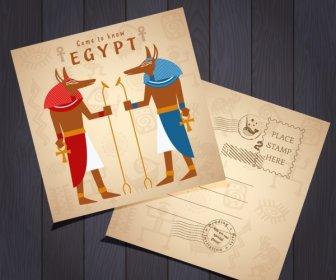 Postcard Template Retro Egypt Design Elements Decor