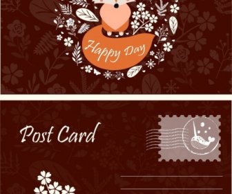 Postcard Template Wild Nature Decor Fox Leaves Icons