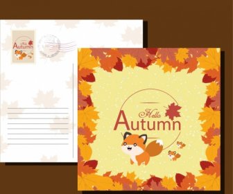 Postkarten Vorlagen Stil Herbstlaub Fuchs Symbole
