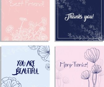 Postcard Templates Flowers Handdrawn Sketch Decoration