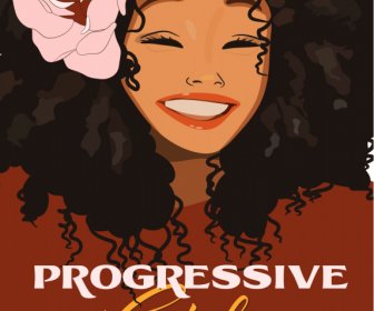 Poster Meninas Progressivas Pretas Modelo Sorridente Menina Desenhada à Mão Esboço Dos Desenhos Animados