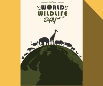 Poster Hari Margasatwa Sedunia Poster Spesies Bumi Sketsa Desain Siluet