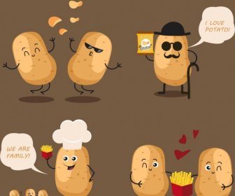Potato Chips Advertising Funny Stylized Icons Decoration