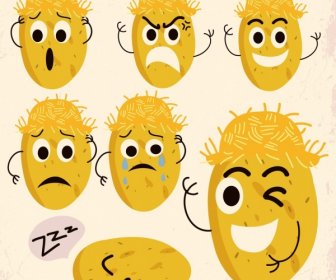 Kartoffel-Symbol Gelb Stilisierte Design Verschiedene Emotionen
