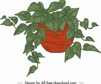 горшок комнатное растение значок классический ручной листья декора
