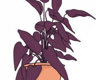 鉢植えの観葉植物のアイコン古典的な手描きのデザイン