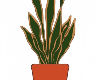 Potted Houseplant Icon Flat Retro Handdrawn Outline