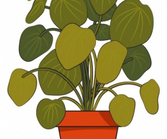 鉢植えの木植のアイコン手描きのスケッチフラットデザイン