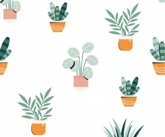 Potted Plant Pattern Template Flat Classical Design