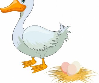 Poultry Background Duck Icon Colored Cartoon Sketch