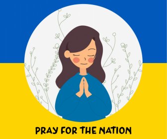 Rezar Para A Nação Ucraniana Cartaz Nacional Bandeira Elemento Menina Mediação Desenho Animado Esboço